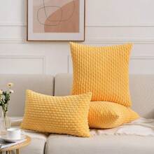 1pc/2pcs Yellow Bohemian Striped Throw Pillow Cover (Pillow Insert Not Included), Soft Plush Corduroy Solid Color Decorative Square Pillow Cover, Suitable For Holiday, Sofa, Bedroom, Bed, All Seasons Use. - Yellow - View 5