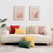 1 pieza/2 piezas Funda de almohada cuadrada de pana de unicolor de terciopelo suave con rayas de estilo bohemio (no incluye relleno de almohada), adecuada para vacaciones, sofá, dormitorio, cama, para uso en todas las estaciones - Beis - Ver 7