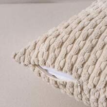 1 pieza/2 piezas Funda de almohada cuadrada de pana de unicolor de terciopelo suave con rayas de estilo bohemio (no incluye relleno de almohada), adecuada para vacaciones, sofá, dormitorio, cama, para uso en todas las estaciones - Beis - Ver 6