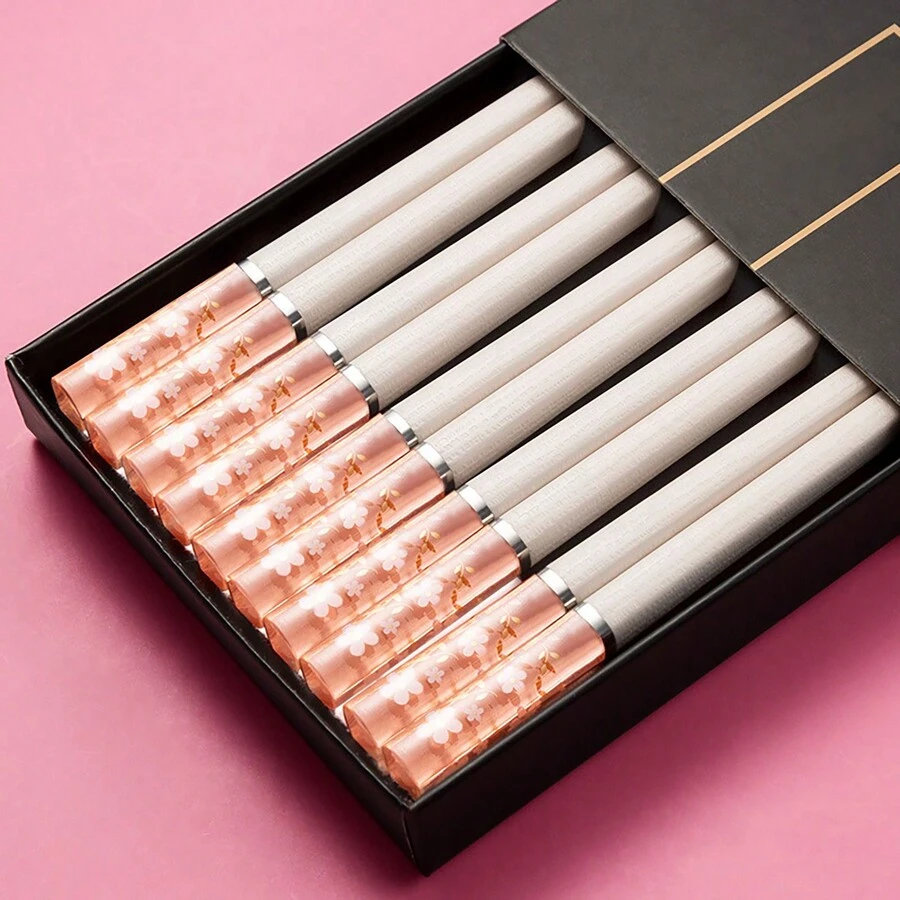 Baltens Japanese Style Alloy Sakura Chopsticks Set For Family Dining - Pink - View 1