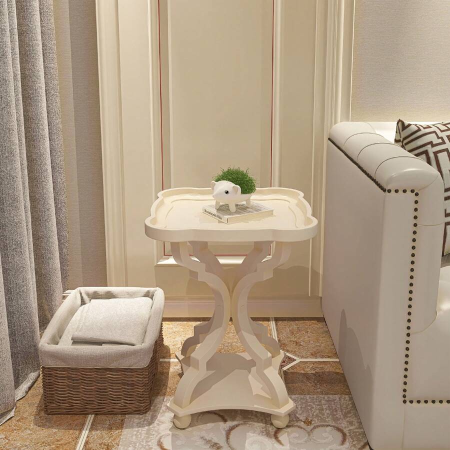 COZAYH Rustic Farmhouse Tray Top End Table White Natural Finish MDF