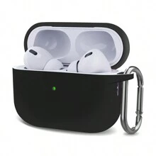 1 pieza Estuche protector de silicona llano compatible con Airpods de Apple, con mosquetón