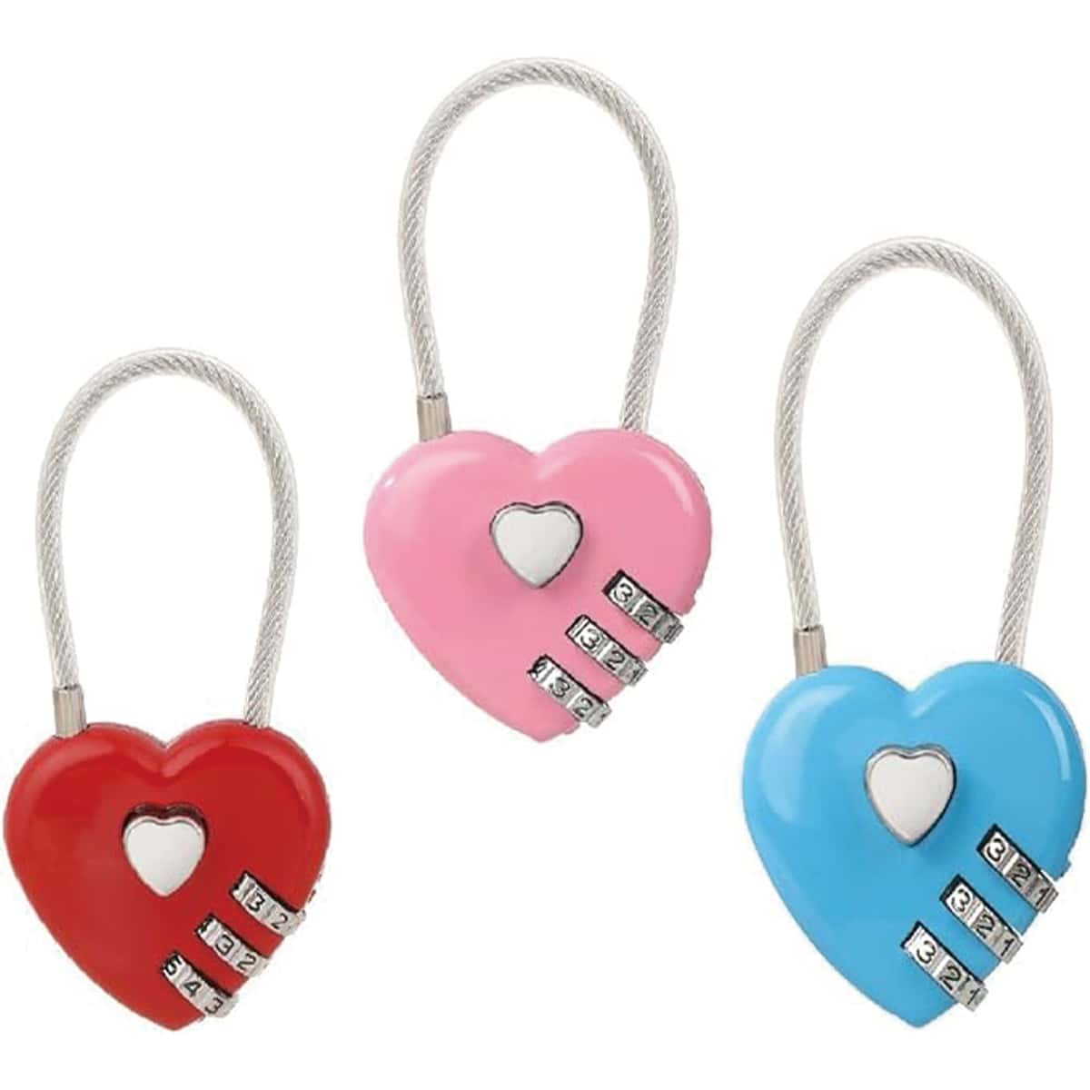 3Pack 3Digit Combination Padlock, Love HeartShaped Simple Password