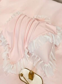 可愛的蕾絲修飾洗車絲床上用品套裝(1件被罩和2件枕套)