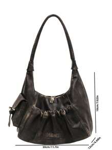 韩版简约小众纯色黑色复古质感女包秋冬新款时尚潮流手提包休闲百搭通勤旅行大容量单肩包 - 黑色 - 查看 3