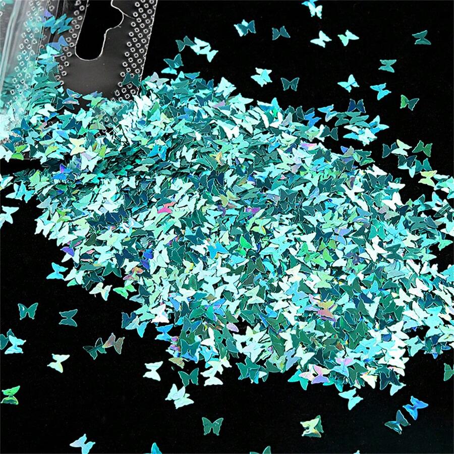 3g/袋小蝴蝶全息美甲闪光粉适用于 Ins 风格装饰、DIY 树脂粘土填充材料
