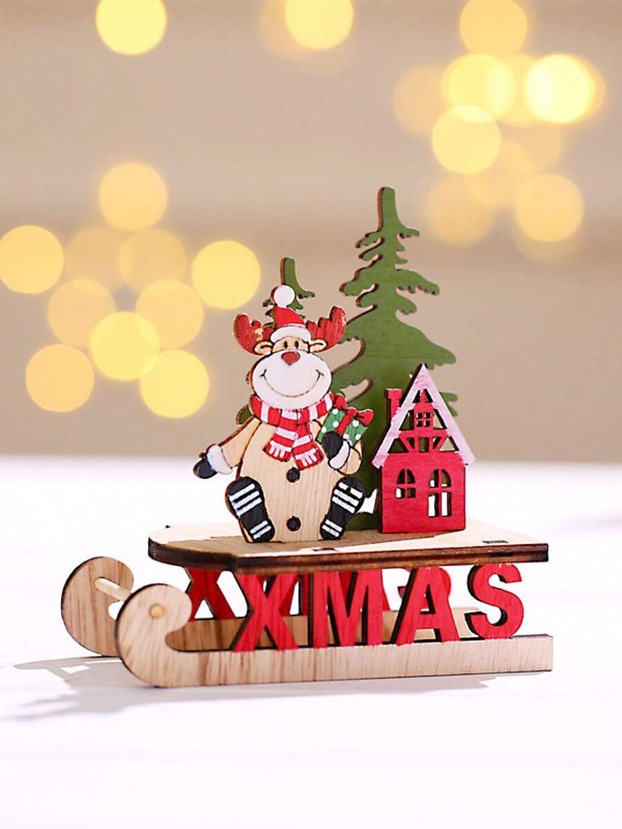1 件聖誕木製 Diy 雪橇裝飾品,滑雪卡通桌面裝飾禮物