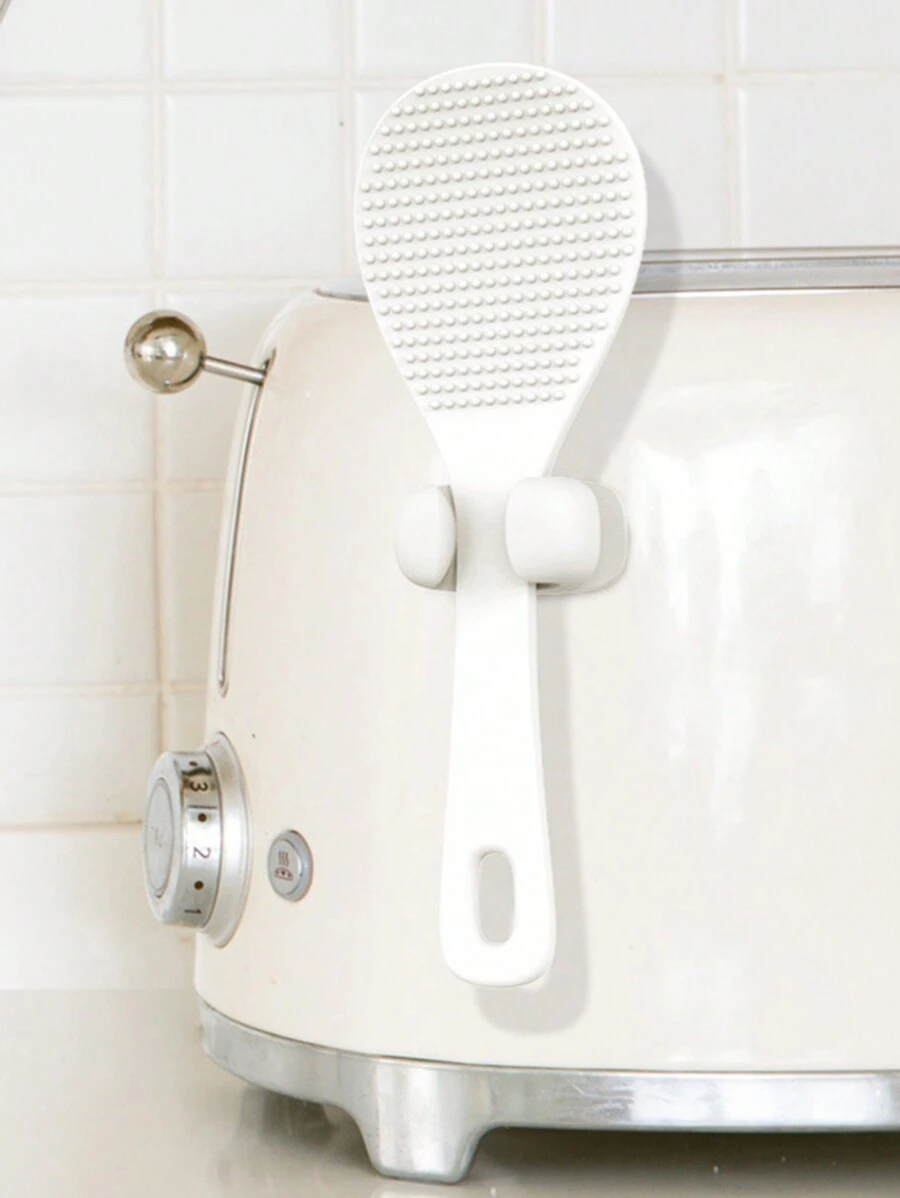2pcs/set Silicone Rice Spoon Storage Holder, Wall Mount Without Drilling - White - View 1