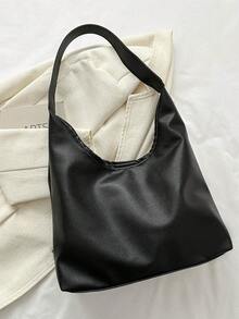 1pc Solid Color Pu Leather Portable Large Capacity Magnetic Snap Fashionable Simple All-match Shoulder Bag, Handbag, Tote Bag For Women Daily Use - Black - View 6
