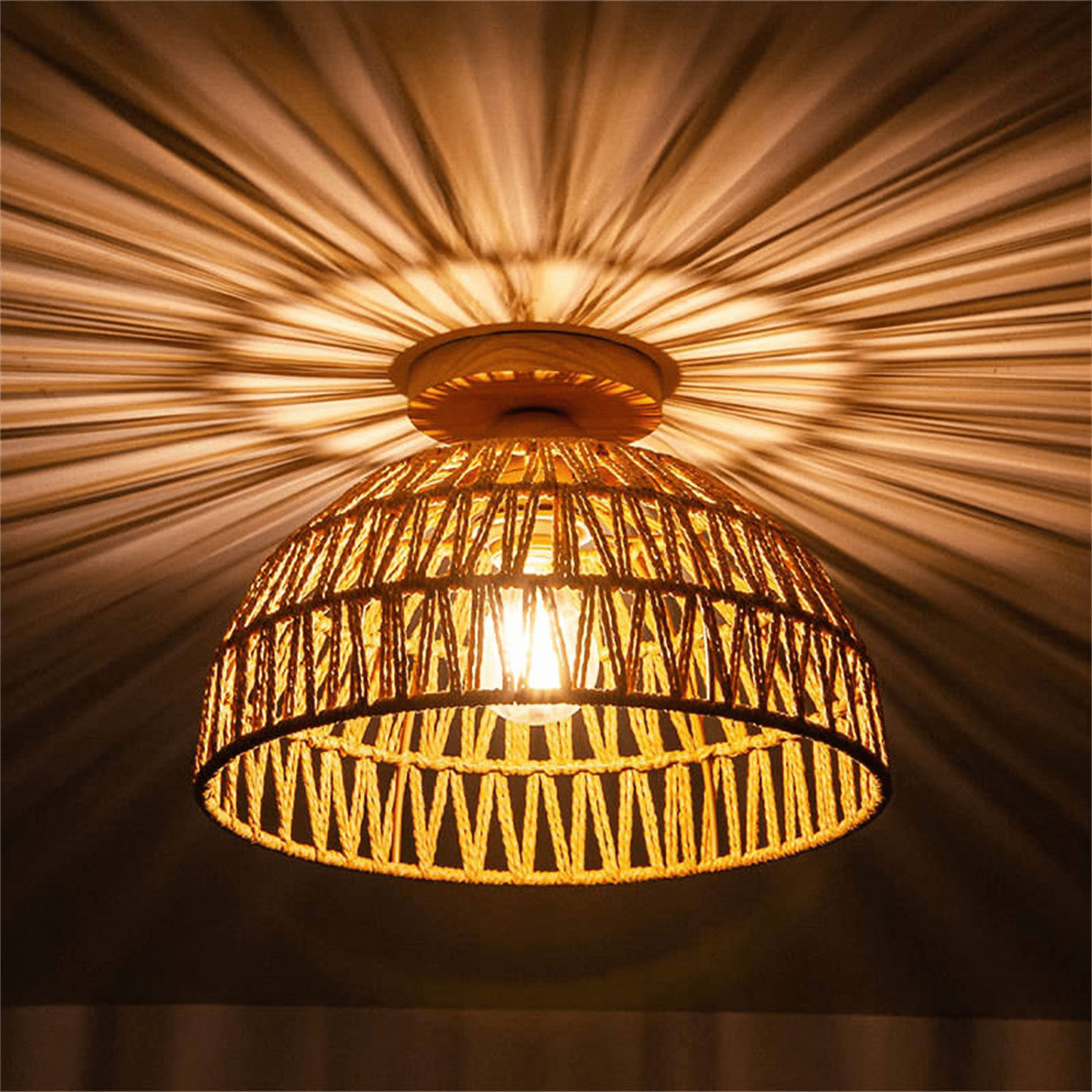 Rattan Ceiling Light Fixtures Boho Chandelier Rattan Flush Mount