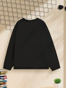 Tween Boys' Cool Street Style Printed Round Neck Sweatshirt, Casual Wear For Autumn And Winter