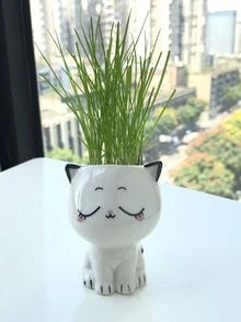 1 st mini keramisk blomkruka (frö ingår ej), miniatyr kattfigur, trädgårdsdekor för utomhusbruk, DIY skrivbordsprydnad - A - Visa 3