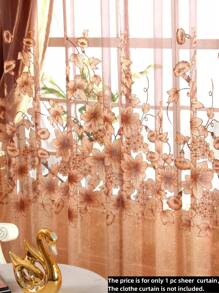 1 件單層薄紗窗簾,咖啡色牽牛花圖案,鄉村風半透明聚酯窗簾,適合客廳和臥室裝飾 - 咖啡棕 - 查看 2