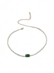 1pc Green Crystal & Cubic Zirconia Necklace, Simple Versatile Chic Accessory For Formal Occasion - Green - View 5