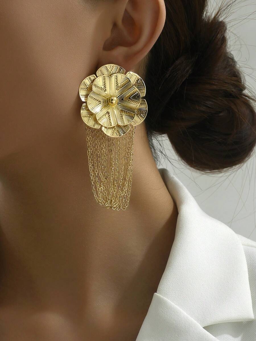 1 对时尚不对称向日葵形长流苏耳环，优雅女士珠宝，适合婚礼派对和宴会