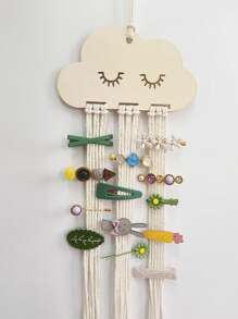 1pc Wooden Cloud Shaped Hair Accessories Storage Clip Organizer Hanger For Jewelry Hair Clips Makeup Organizer - Beige - View 4