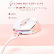 JOMAA OMAA USB Wireless Mouse Rechargeable Light Up Mouse For Laptop Small Cordless Mice With Quiet Click LED Rainbow Lights For PC Computer Chromebook Windows (White Pink) - pink white - View 3