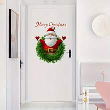 1 件聖誕牆貼,帶有擁抱聖誕老人和新年主題玻璃窗背景藝術裝飾,可拆卸和可重複使用,適合客廳、臥室、辦公室牆壁裝飾