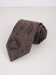 1pc手工製作復古風格卡其色領帶，印有印花圖案，男女通用時尚配件 - 彩色 - 查看 4