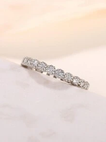 1 件时尚方晶锆石戒指，适合女士婚礼订婚派对珠宝情人节礼物、妈妈、母亲、母亲节、礼物 - 銀色 - 查看 3