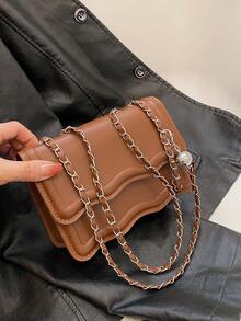 時尚、簡約、純色pu翻蓋女包鏈,大容量,小眾設計,時尚百搭,通勤約會,斜跨包