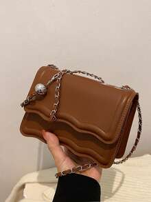 時尚、簡約、純色pu翻蓋女包鏈,大容量,小眾設計,時尚百搭,通勤約會,斜跨包