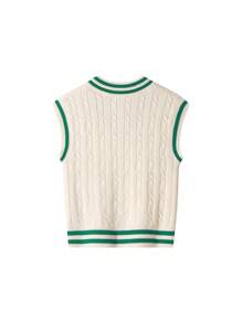 Annil Tween Girl 休闲 V 领针织背心 粉色 - 白色 - 查看 2