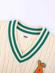 Annil Tween Girl 休闲 V 领针织背心 粉色 - 白色 - 查看 4