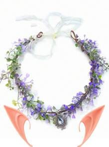 2入組公主皇冠精靈頭鏈精靈頭飾復古節日髮飾花圈水晶精靈頭飾 - 紫色 - 查看 3
