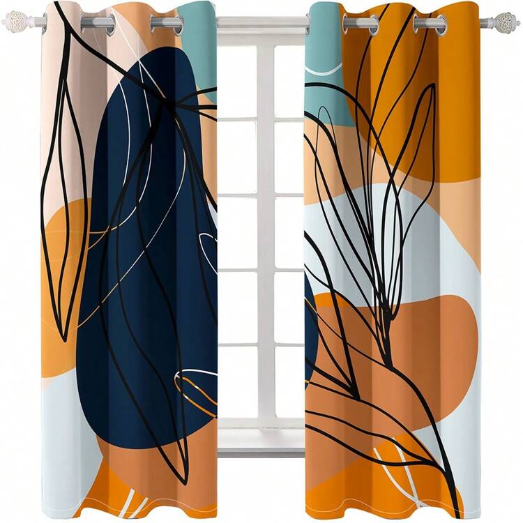 2 Piezas Cortinas Naranjas De Estilo Bohemio, Cortinas Abstractas De Reducción De Ruido Estética Geométrica Para Dormitorio Y Sala De Estar - Naranja - Ver 5
