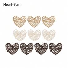 10入組咖啡色木製白色藤球愛心星星diy配件家居裝飾聖誕樹裝飾婚禮派對用品