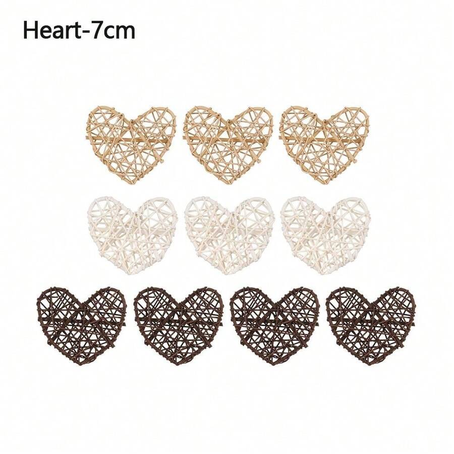 10入組咖啡色木製白色藤球愛心星星diy配件家居裝飾聖誕樹裝飾婚禮派對用品