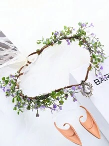 2入組公主皇冠精靈頭鏈精靈頭飾復古節日髮飾花圈水晶精靈頭飾 - 紫色 - 查看 5