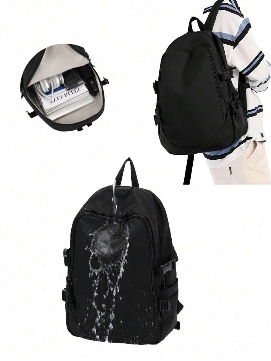 轻便背包旅行背包休闲背包男女笔记本电脑背包尼龙面料防水大学高中书包日常包多功能商务旅行度假户外运动配件男女通用学生旅行配件节日商店配件包行李大钱包旅行收纳袋旅行用品女士包男士礼物女士户外礼物 - 黑色 - 查看 1