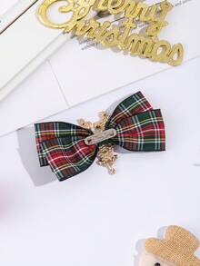1pc Handmade British Plaid Ribbon & Rhinestone & Water Drop Shaped Pendant Christmas Reindeer Decorated Exquisite Brooch - Multicolor - View 2