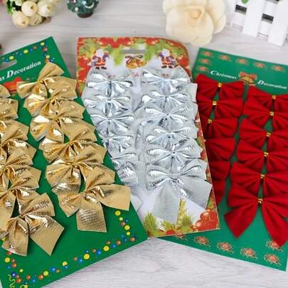 12入組手工製作的迷你弓形聖誕樹配件-非常適合桌面裝飾,婚禮花束,蛋糕裝飾和派對裝飾