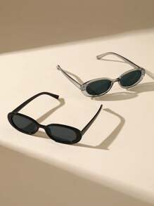 两副女士椭圆形时尚眼镜，经典款式，适合日常生活和夏季旅行 - 灰色 - 查看 4