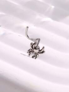 1入創意銀色蜘蛛形不鏽鋼鼻針耳環,女性珠寶首飾