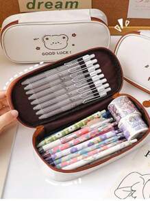 Estuche Para Lápices De Lona Con Diseño De Oso Animado - Multicolor - Ver 1