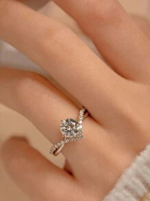 1pc Stainless Steel "Crowned For Love" Crown-Shaped CZ-Inlaid Adjustable Open Ring, Fashionable & Minimalist Couple's Ring, Unisex Everyday Wear - Silver - View 4