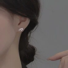 1 cặp bông tai đinh tán hình trái tim bằng bạc Sterling S925 tươi mới và tinh tế hình trái tim đính đá giả để trang trí - Bạc - Xem 4
