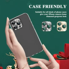 2 Piezas De Película Protectora Brillante Con Decoración De Diamantes De Imitación Para Lente De Cámara, Anticaída Duradera, Compatible Con Productos De Apple - Negro - Ver 3