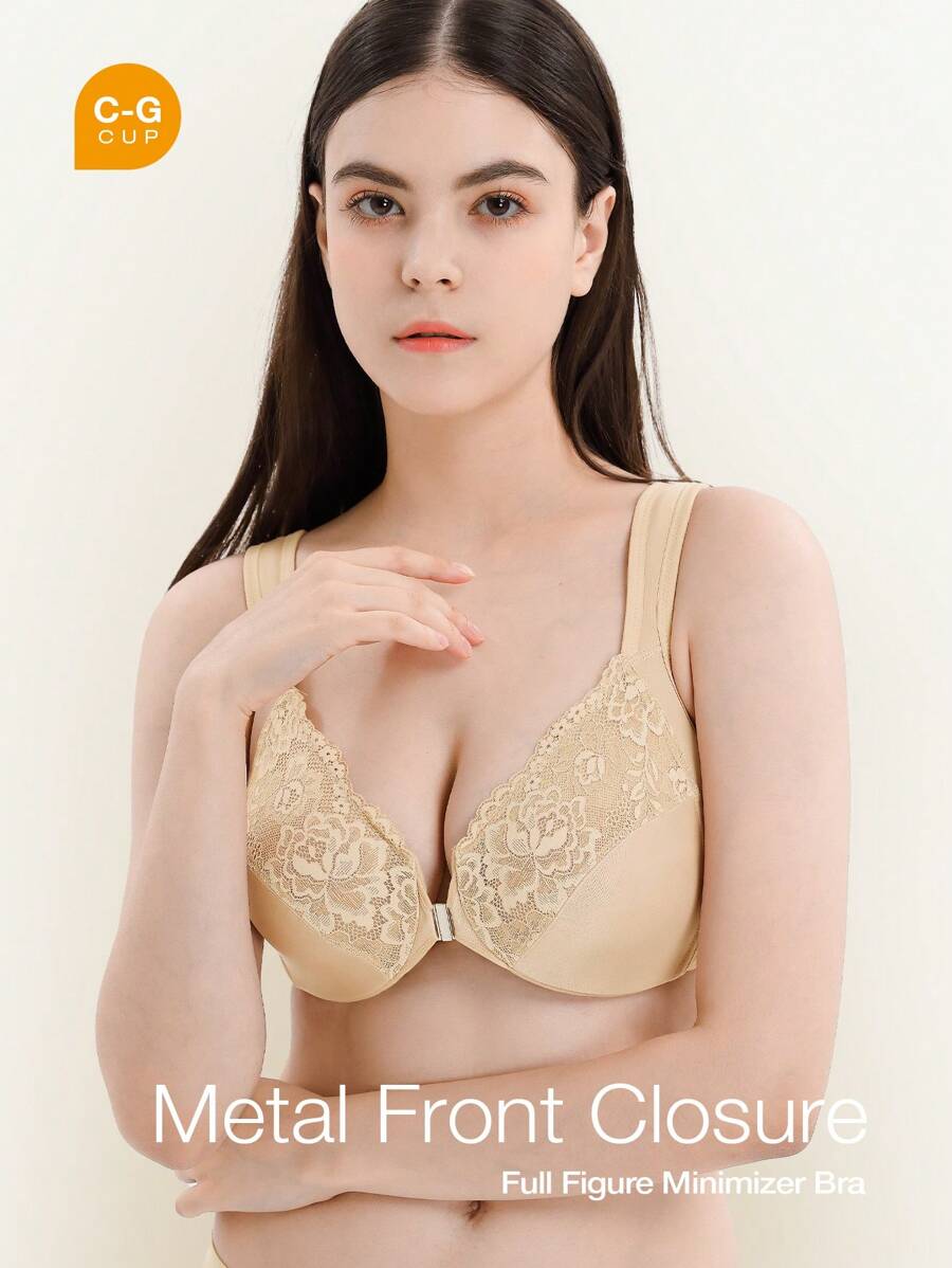 Wingslove Metal Front Closure Full Figure Minimize Bra - Apricot - View 1