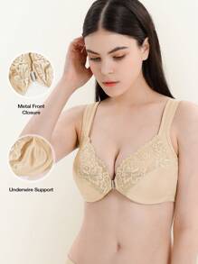 Wingslove Metal Front Closure Full Figure Minimize Bra - Apricot - View 4