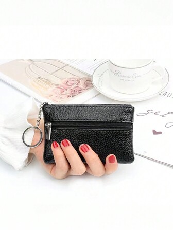 1 pièce Petit porte-monnaie noir pour femme: Embrayage compact quotidien de maman pour épicerie, clés, pièces et cartes. 2 pièces / petit porte-monnaie, petit portefeuille, porte-monnaie à fermeture éclair mini, portefeuille pour enfants, porte-clés, sac à main, cadeau pour les enseignants