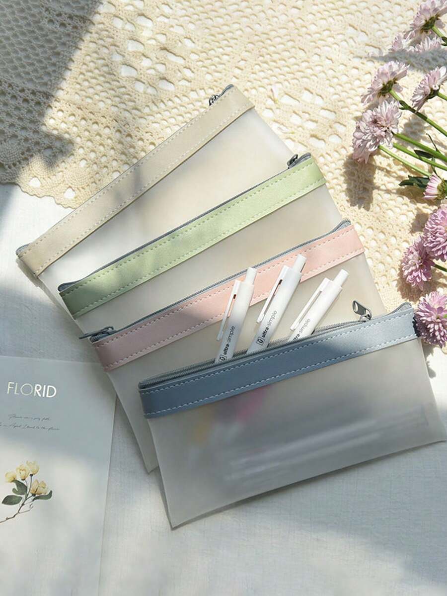 4入組透明鉛筆盒,考試用tpu霧面文具袋,學生筆袋台組織架