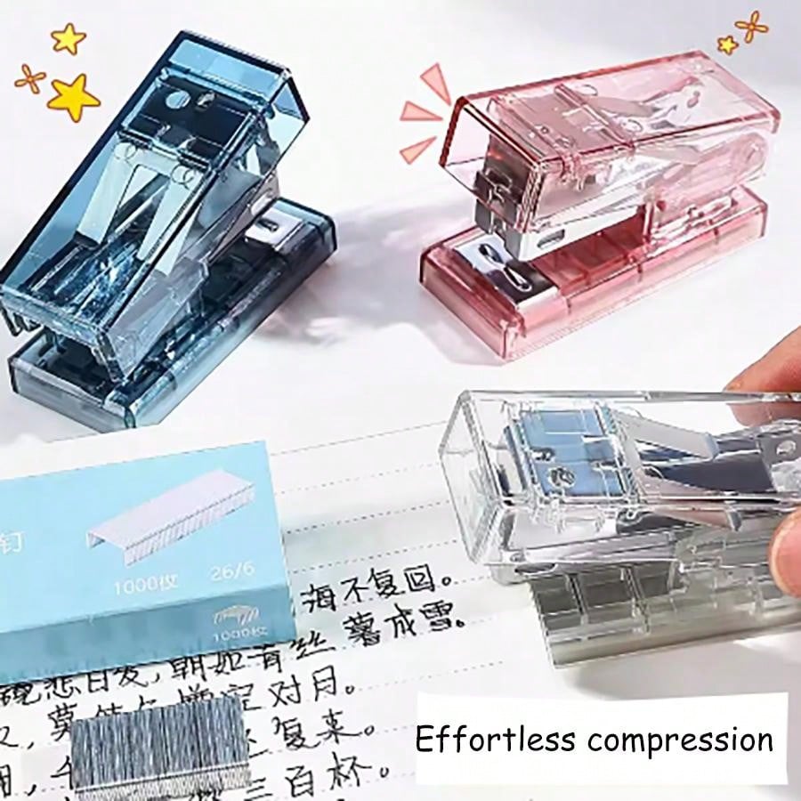 Pink Stapler Set With 1000pcs Stapler Pins, Simple Portable Mini