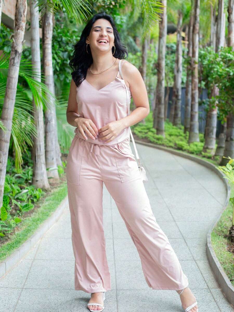 Women Two-piece Outfits - Màu hồng gỉ - Xem 1