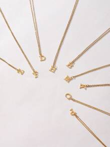 1入個性化極簡主義女士不銹鋼26個字母掛墜項鍊 - 金黃色 - 查看 3