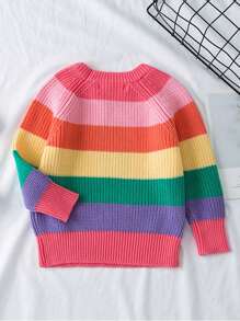 Rainbow Colored Children's Sweater, Girls' Sweater, Fall/winter Kids Knitted Pullover - Pink - View 2